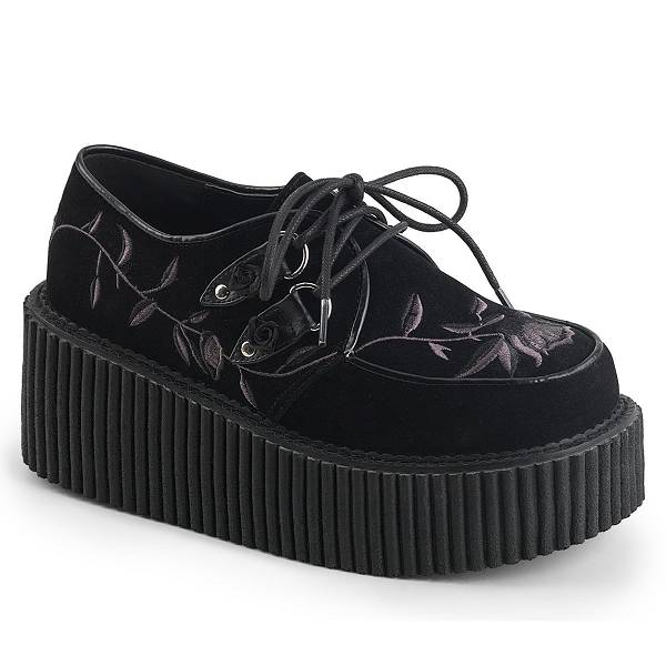 Demonia Women's Creeper-219 Platform Creeper Shoes - Black Velvet D2379-61US Clearance